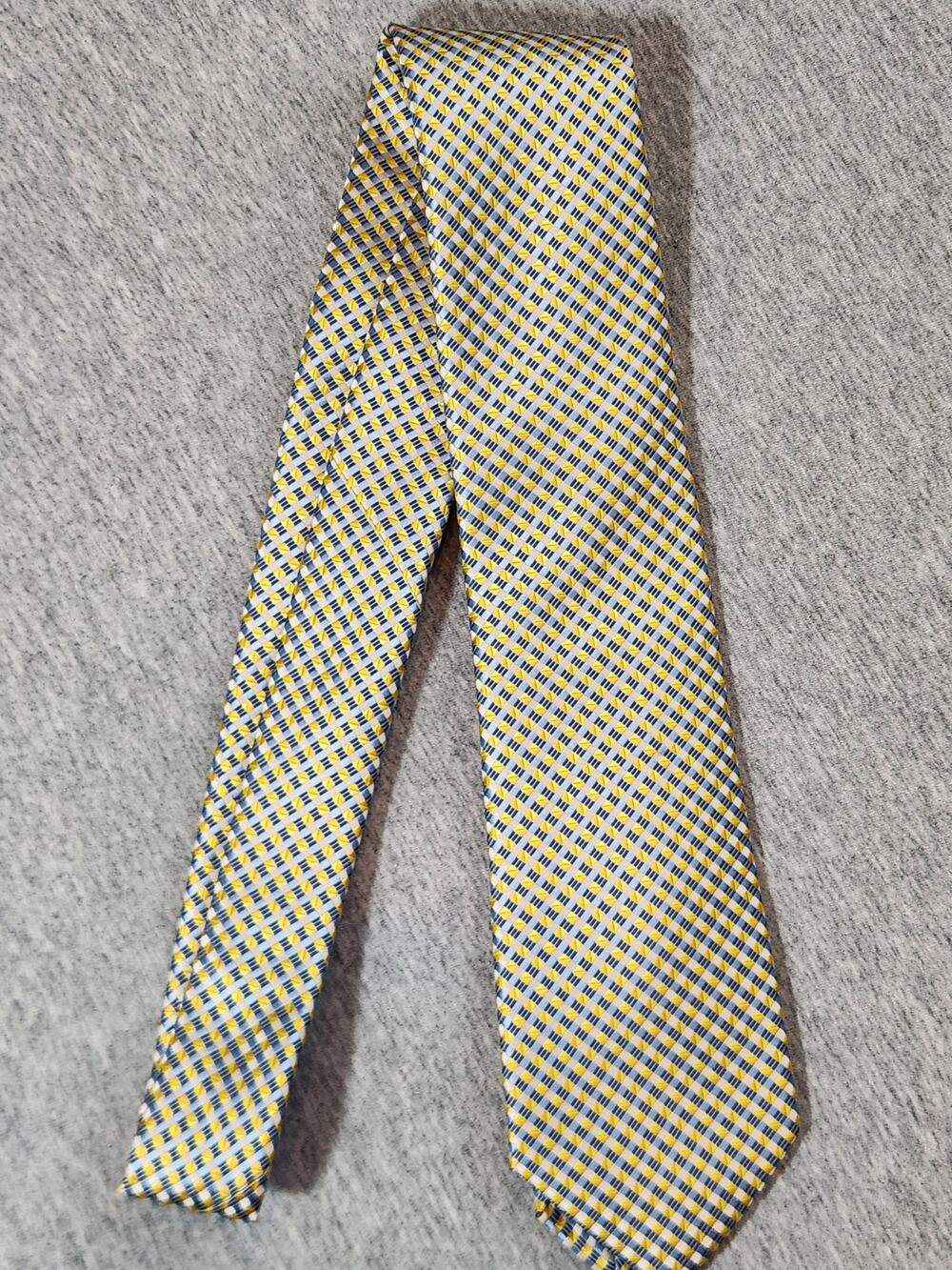 Perry Ellis Portfolio Yellow Blue‎ Geometric Check Tie NWT Mens